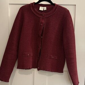 Joie Women’s Waffle Knit Button-Front Sweater - Burgundy.  Size Large.